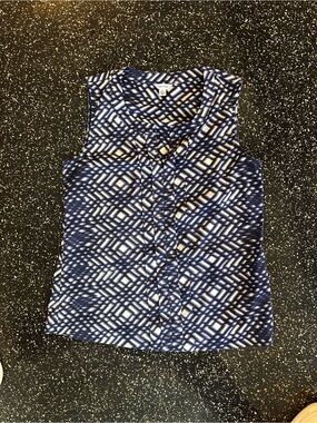Calvin Klein Navy and White Geometric Sleeveless Top